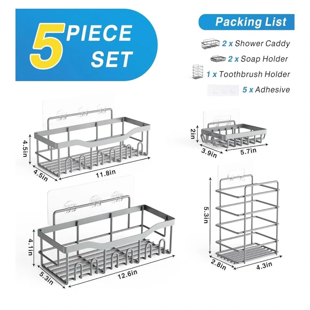 New - Rustproof Stainless Steel Silver Shower Caddy